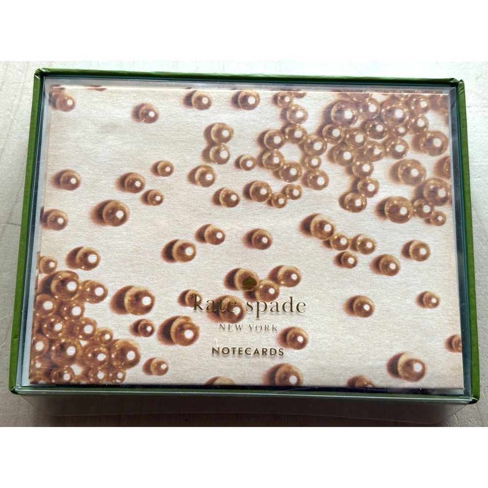 Kate Spade Notecards NIB Pink Pearls Set Box of 10 & Lined Envelopes